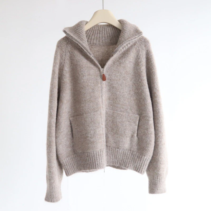 Invierno Nueva Chaqueta Gruesa Cuello Alto Cremallera Para Mujer Lana Suelta Gruesa Suéteres Foto 3 de 4