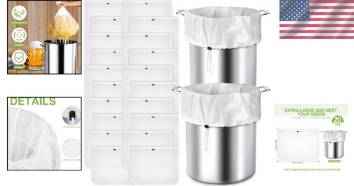 Reusable Fine Mesh Brew Bags - 20 Extra Large 26x22'' Strainers for Homebrewing - Picture 2 of 9
