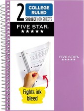 Spiral Notebook 2 Subject College Ruled Paper 6" x 9-1/2" 80 Sheets Fights Ink