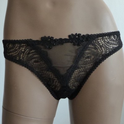 String Panty Slip üppige Spitze semi-transparent Millesia Schwarz 40 - 42