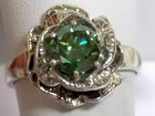Green Moissanite Size 9.5 Ring 925 Sterling Silver Vintage Style Flower USA