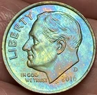 2016-D Roosevelt Dime Beautiful Lustrous Rainbow Toned Coin   #12