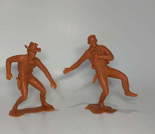 Set of 2 Vintage 1964 Louis Marx  Co. 5" Orange Plastic Cowboy Figures