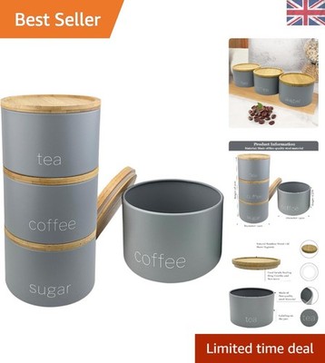 Schicke stapelbare Tee-, Kaffee- und Zuckerkanister mit stilvollen Holzdeckeln - 3 Stück