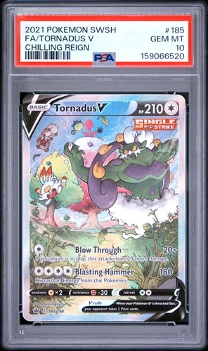 2021 POKEMON SWORD & SHIELD CHILLING REIGN #185 FULL ART/TORNADUS V PSA 10