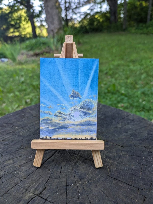 ACEO Original Acrylic Painting Sun Rays OOAK 3.5 in x 2.5 in