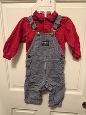 OshKosh B  Gosh Pinstripe Toddler Boys Overalls Romper Outfit 18M Vintage 90  s