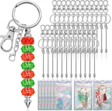 25 Pcs Beadable Keychain Bar Set, Silver Beaded Keychain with Resealable Gift Ba
