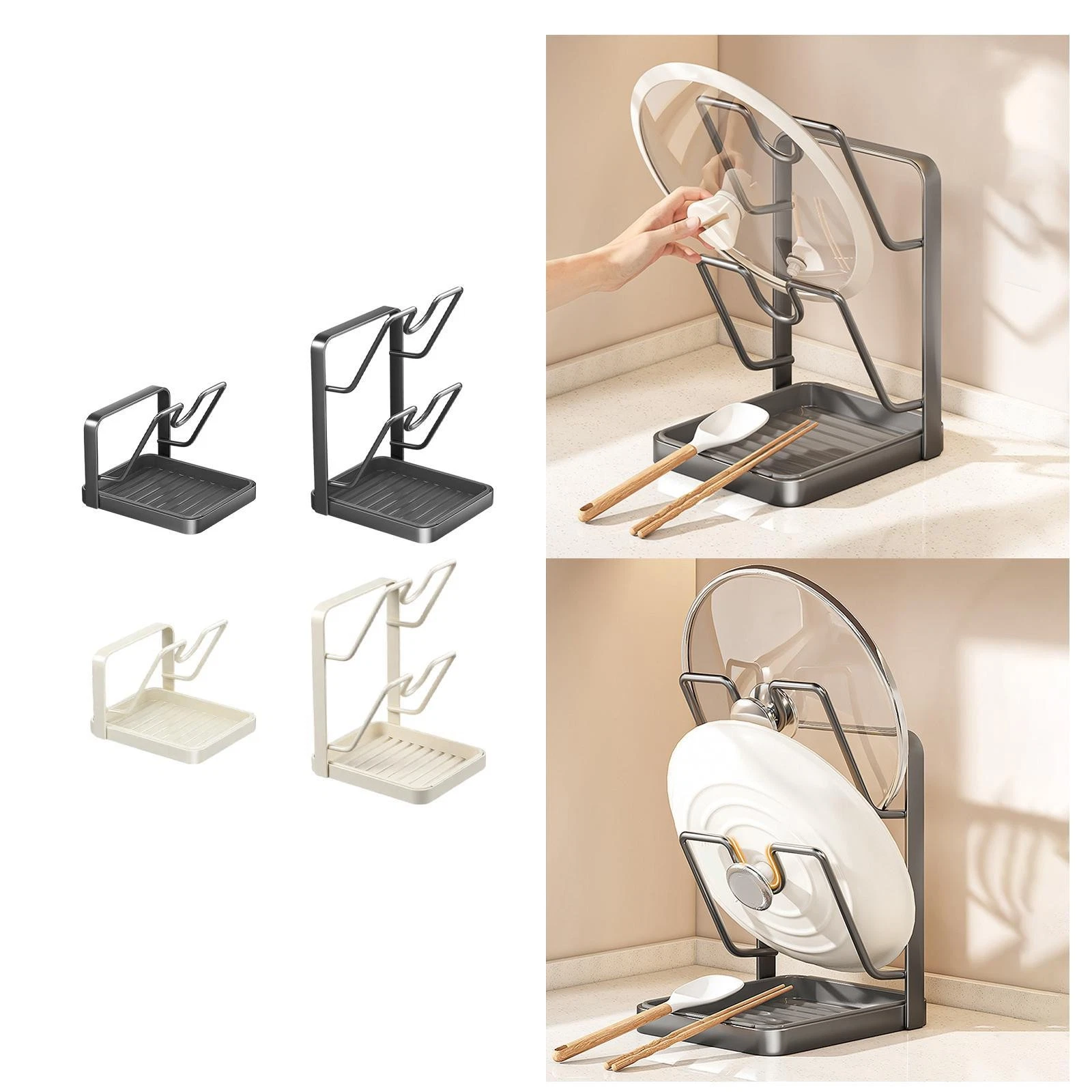 Pot Lid Storage Rack Pot Lid Holder with Tray Multipurpose Space Saving Utensils