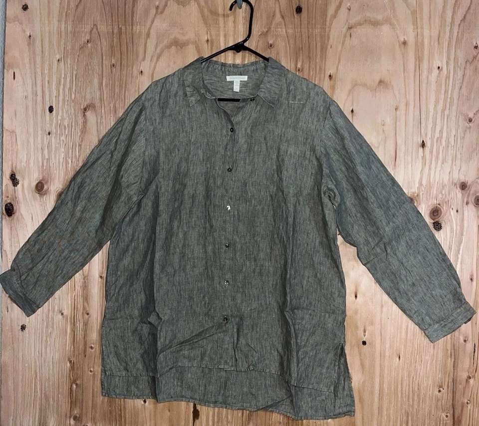Camisa vintage años 90 Eileen Fisher para mujer LG de lino de gran tamaño con botones EE. UU. Foto 4 de 4