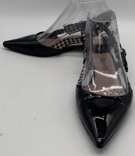 Miu Miu Black Patent Leather Pointed Toe Plaid Slingback Flats sz 38 WORN