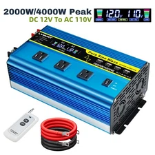 2000W 4000W Pure Sine Wave Power Inverter 12V to 110V W/ 4USB 3AC Remote Control