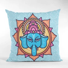 Boho Tribal Throw Pillow Cover Ganesha Mandala Design Ethnic Home Decor 16x16