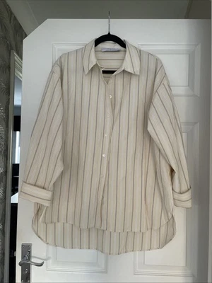 Ladies Buttermilk & Navy Stripe Shirt Size Large From Primark - Image 1 of 4