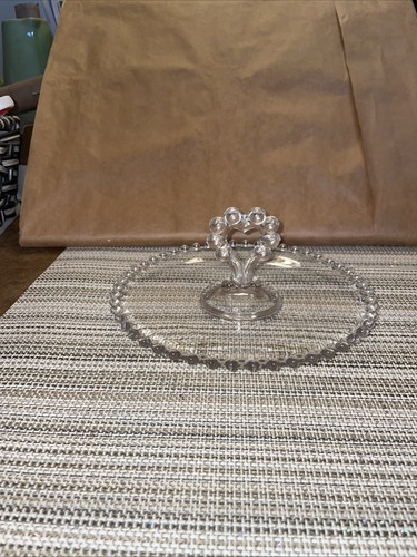 Vintage Imperial Candlewick Platter Heart Handle Glass Serving Tray Dot Rim ~8” - Bild 7 von 8