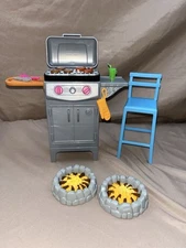 Barbie Barbecue Grill Playset Fire Pit Backyard Accessories Mattel.
