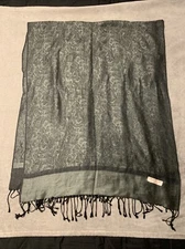 PASHMINA VINTAGE 70% Pashmina 30% Silk Shawl Wrap Scarf Black 70"X28"
