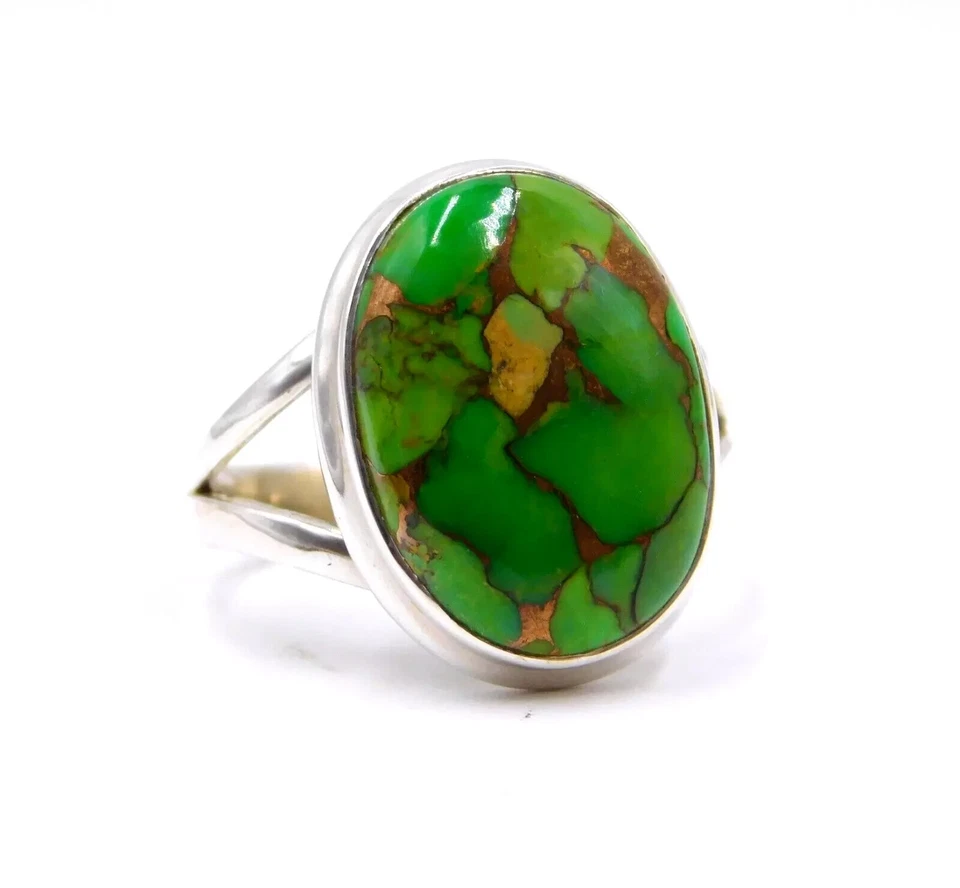 5.65 GM 925 Plata de Ley Verde Natural Cobre Turquesa Cab Piedra Preciosa Anillo - Imagen 4 de 4