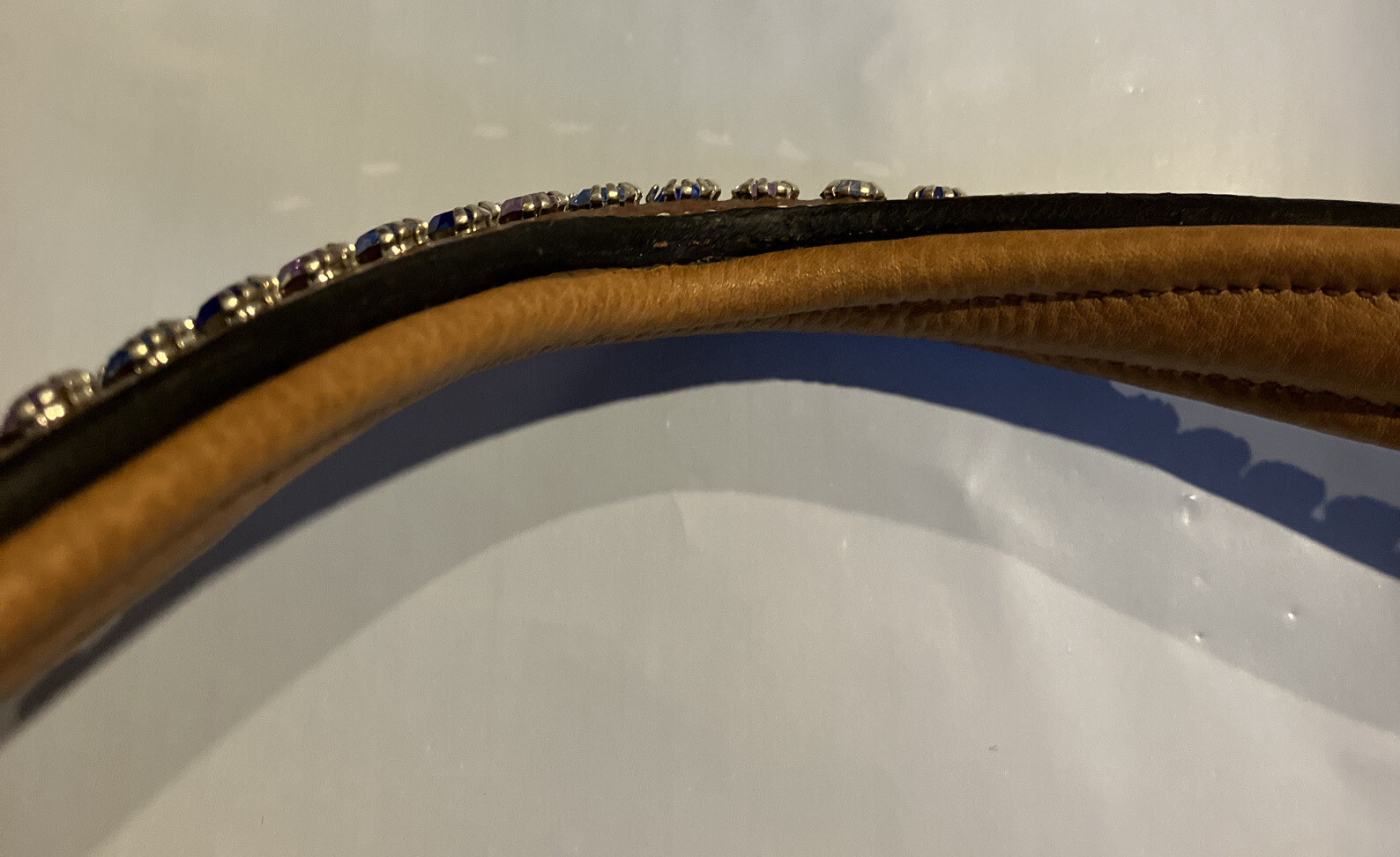 ExionPro Curved Padded Crystal Decorated Tan leather Browband Bling - Full