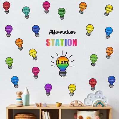 Watercolor I Am Affirmation Bright Wall Decal, Mental Health Inspirational Qu...