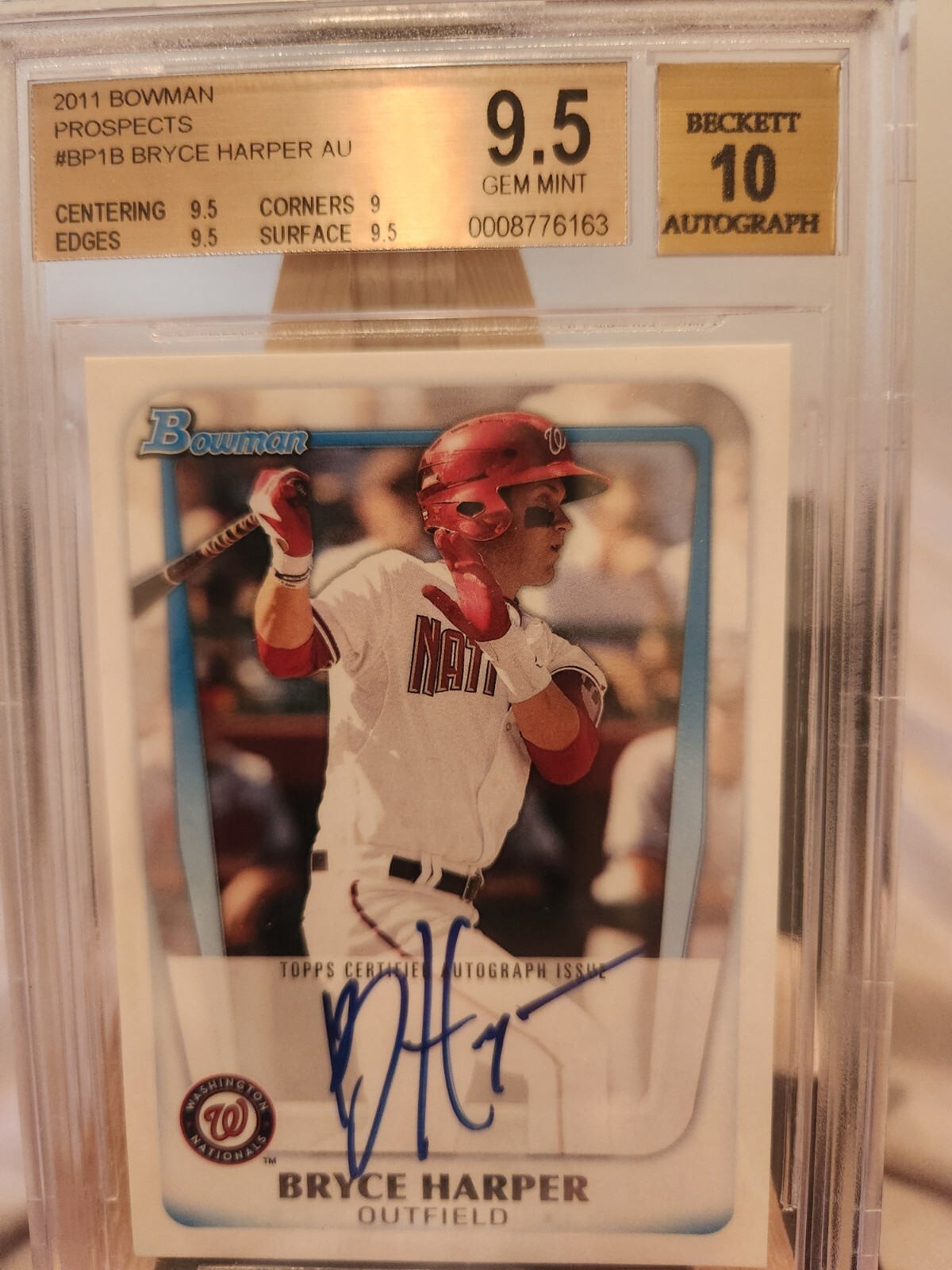 2011 Bowman - Prospects Autographed #BP1B Bryce Harper (AU, RC) BGS 9.5