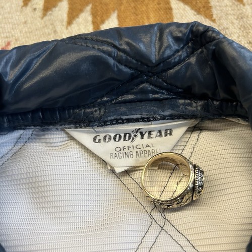 Vintage 1970s Goodyear Racing Quilted Puffer Jacket Sz L - Navy - Picture 6 of 7
