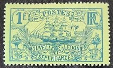 1905 New Caledonia 1fr SC#113 Sailing Ship MH