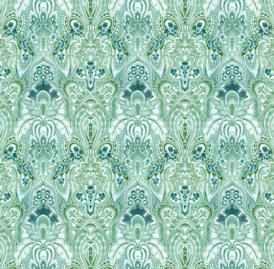 Dolls House Wallpaper 1/12th 1/24 scale Vintage Green Damask Quality Paper #925 - Image 1 of 1