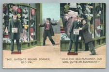 Drunk w Clothing Store Manequin ~ Antique Drinking Humor Postcard Bamforth 1912