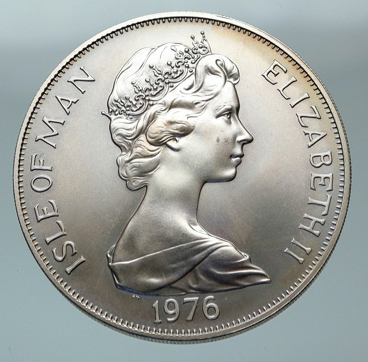 1976 ISLE of MAN UK Elizabeth II 100 Yrs HORSE TRAM CAR Silver