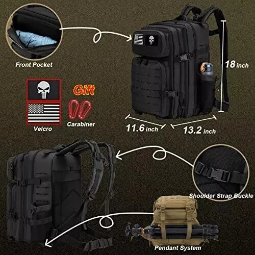 COSCOOA Tactical Military Backpack for Man, 45L Waterproof Army Black NR - Picture 10 of 14