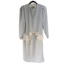 Vintage Ursula Of Switzerland Womens Blue Chiffon Formal Lace Dress Size 6P