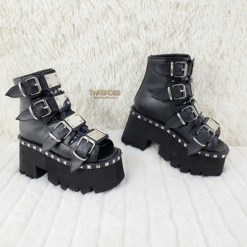 Ashes 70 Black 3.5" Platform Heel Goth Punk Sandal Boots NY DEMONIA - Picture 10 of 11