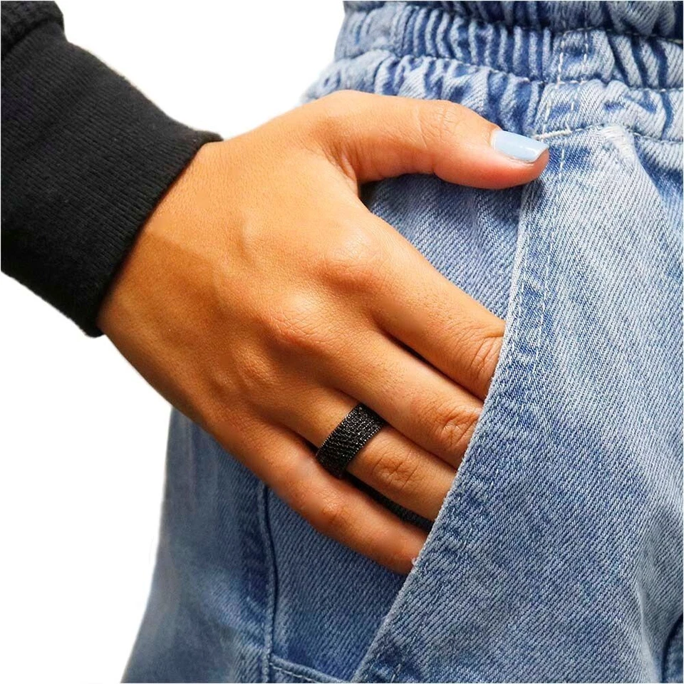 925纯银镀铑黑色CZ铺10毫米永恒戒指5-10 — 第 2/3 张图片