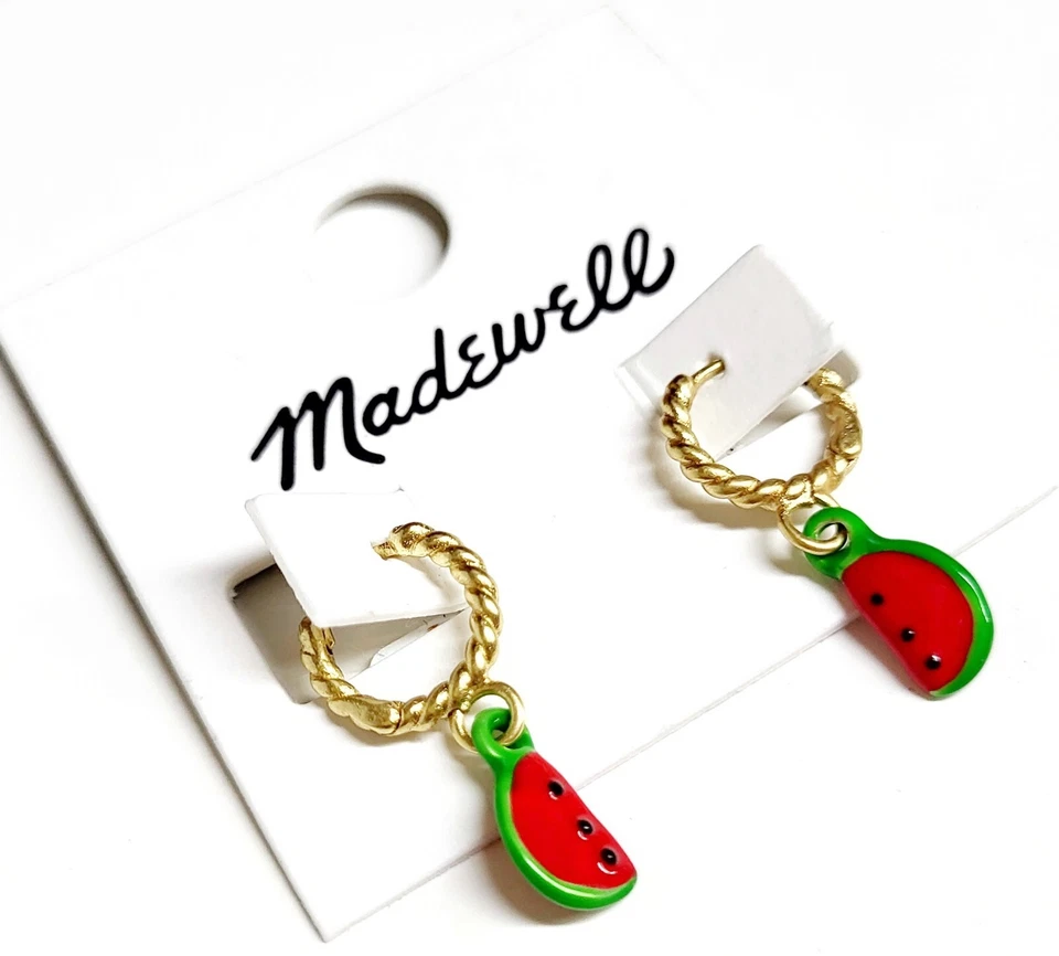 Madewell Enamel Watermelon Huggie Hoop Earrings Coral Reef Nickel Safe NK600 NWT - Image 4 of 4