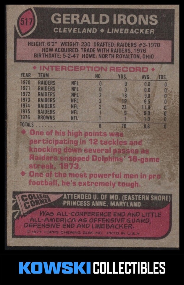 1977 Topps 517 Gerald Irons (RC) eBay