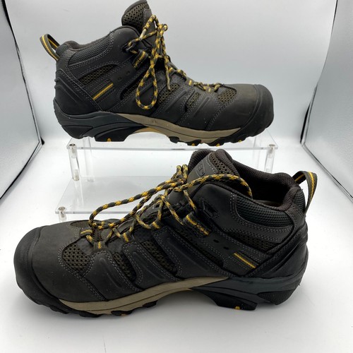 Keen Lansing Mid Men's 12 Boots Black Gray Yellow Leather Waterproof Work Boots - Picture 5 of 10