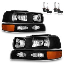 Headlights W/Bulbs for 1999-2002 OE Replacement Black - With H/L Beam Bulbs