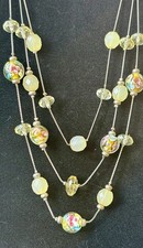 Glass  Floral Lampwork Bead Multi Strand Necklace In Lime Green - So Springy 