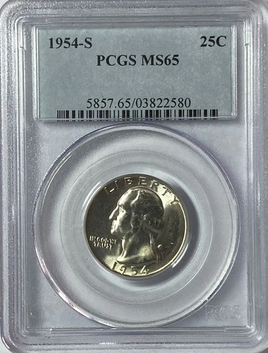 1954 S 25c Washington Silver Quarter Dollar PCGS MS65