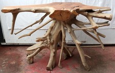 Solid teak root console cm 121x45x78h root industrial entrance