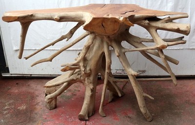 Solid Teak Root Console 121x45x78h Industrial Entrance