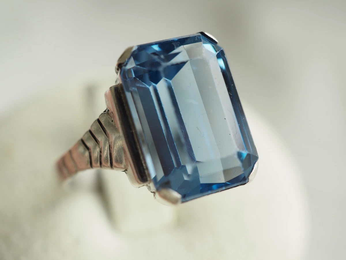 Bague Argent Massif Topaze Bleue - Taille 6.5 - Occasion - Bijou Femme