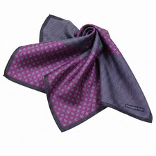 NWOT Zegna Navy w Purple Print Silk Pocket Square Italy 13" missing label