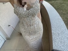 Damen Abendkleid lang silber trägerlos Herz-...