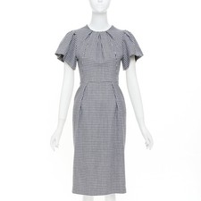 ALEXANDER MCQUEEN houndstooth flounce sleeve pleat check cocktail dress IT36 XXS