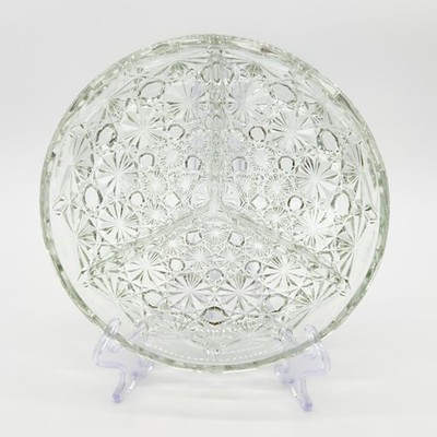 Vintage Luxhem De Veropa French Crystal Divided Dish Starburst & Daisy And Butto