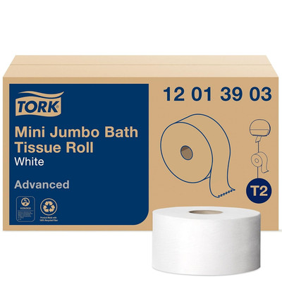 Tork Mini Jumbo Toilet Paper Roll White T2, Advanced, 1-Ply, 12 x 1200',