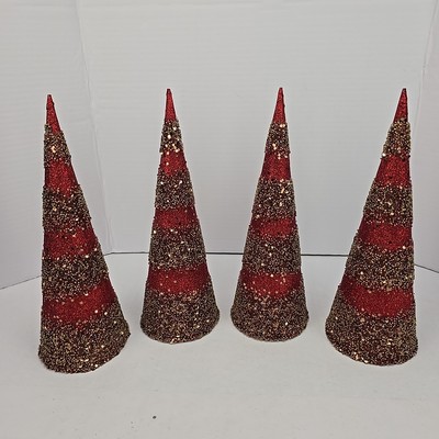 Lot of 4 Beautiful Red And Gold Christmas Tree- Sparkly 12.5  Tall