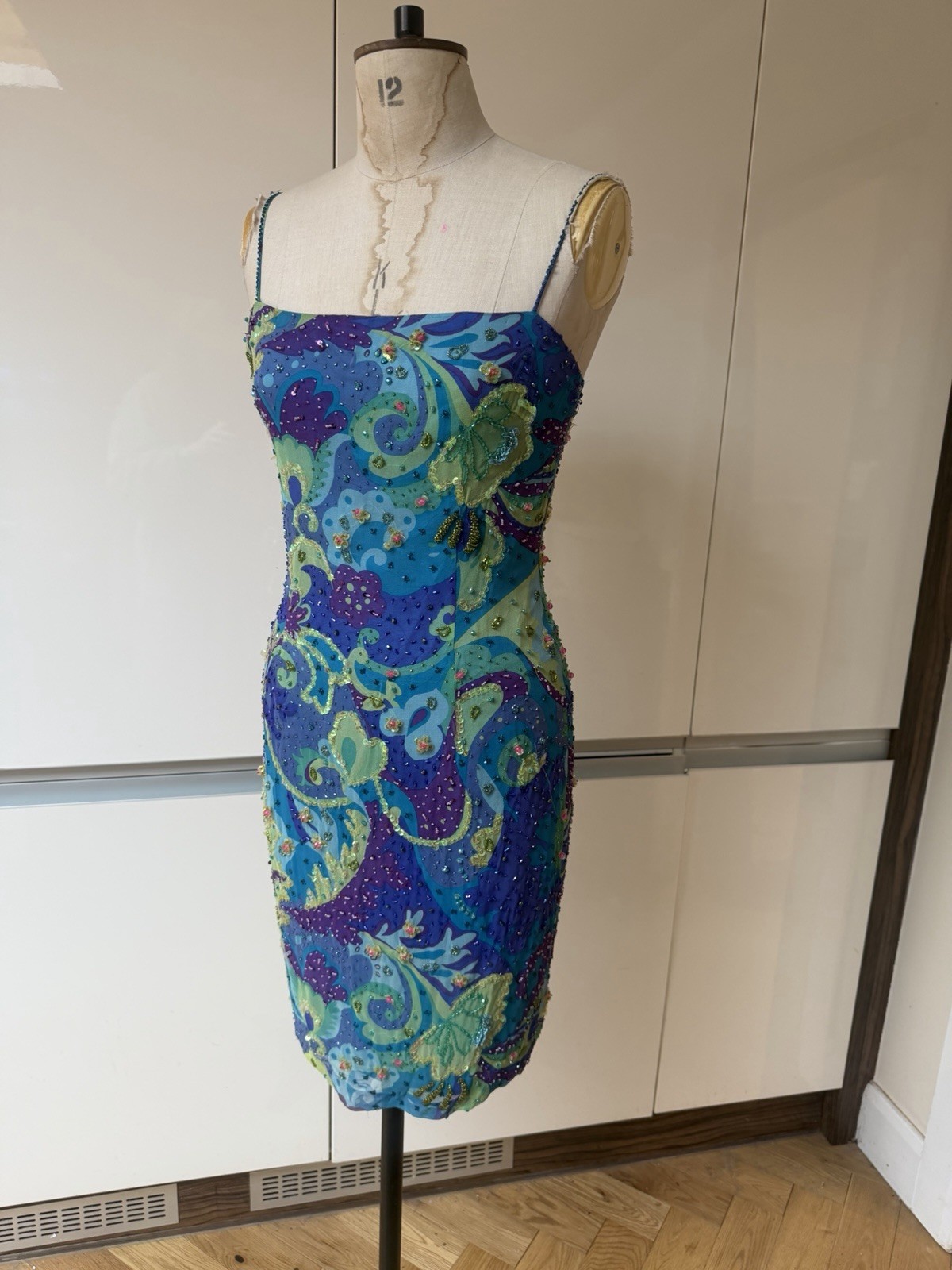 Vintage Emma Somerset Size 8-10 100percent Silk Dress Shawl Colourful Beaded 90s Y2K image 3